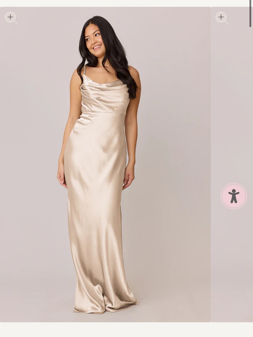 Revelry Skye Satin Gold Champagne Cowl Neck Slip Dress